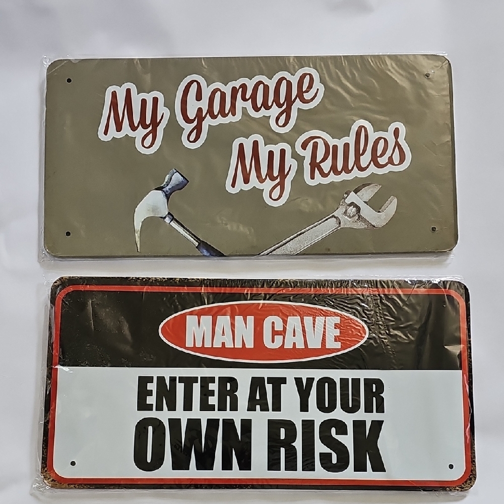 Man Cave Metal Wall Sign Set - Brown and Black